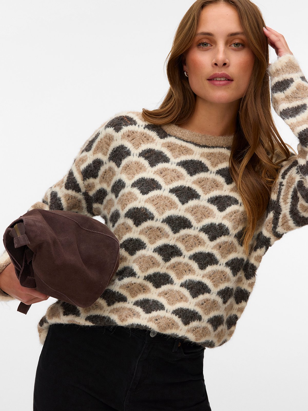 Vero Moda Annabelle Long Sleeve O-Neck Pullover Silver Mink / Chocolate Torte / Birch
