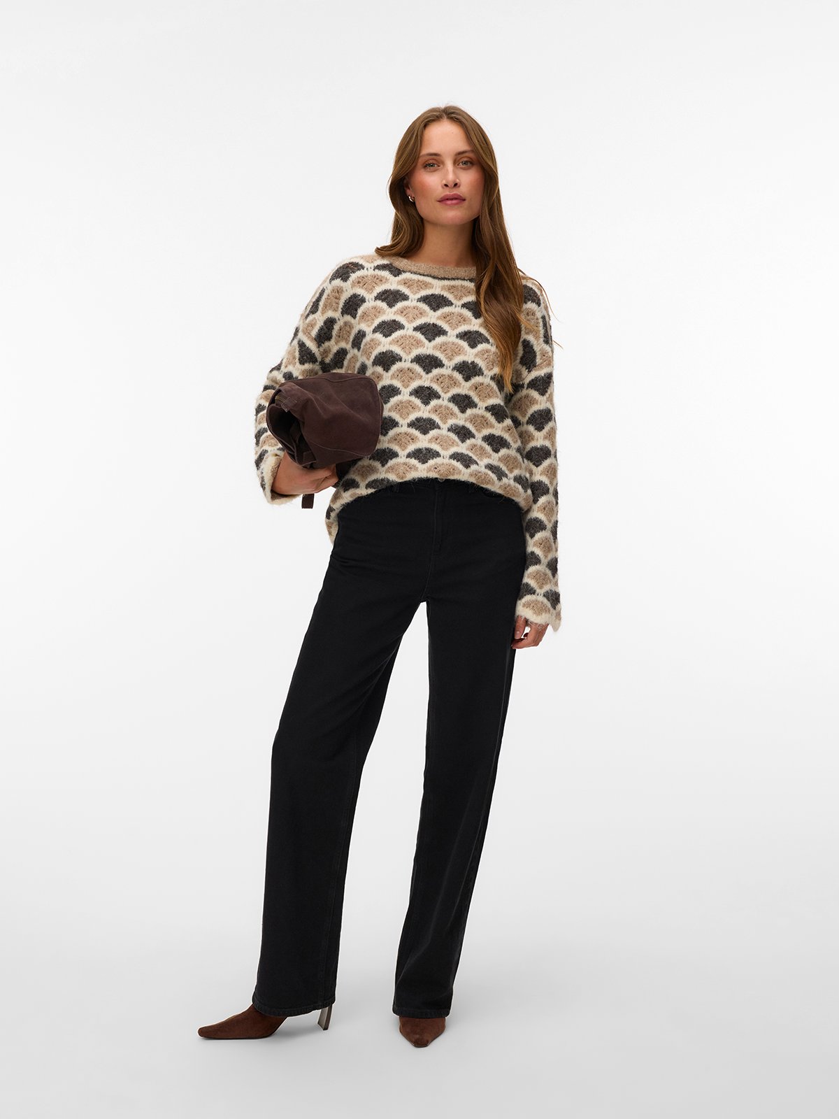 Vero Moda Annabelle Long Sleeve O-Neck Pullover Silver Mink / Chocolate Torte / Birch