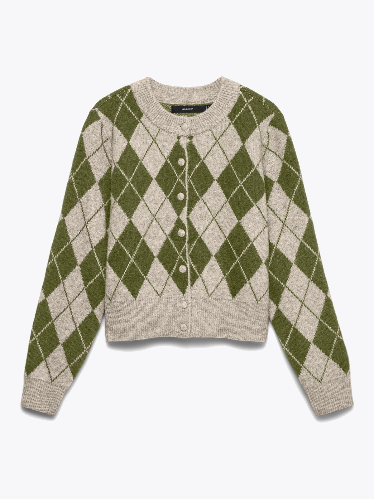 Vero Moda Halo Long Slevve O-Neck Argyle Cardigan Birch SPHAGNUM