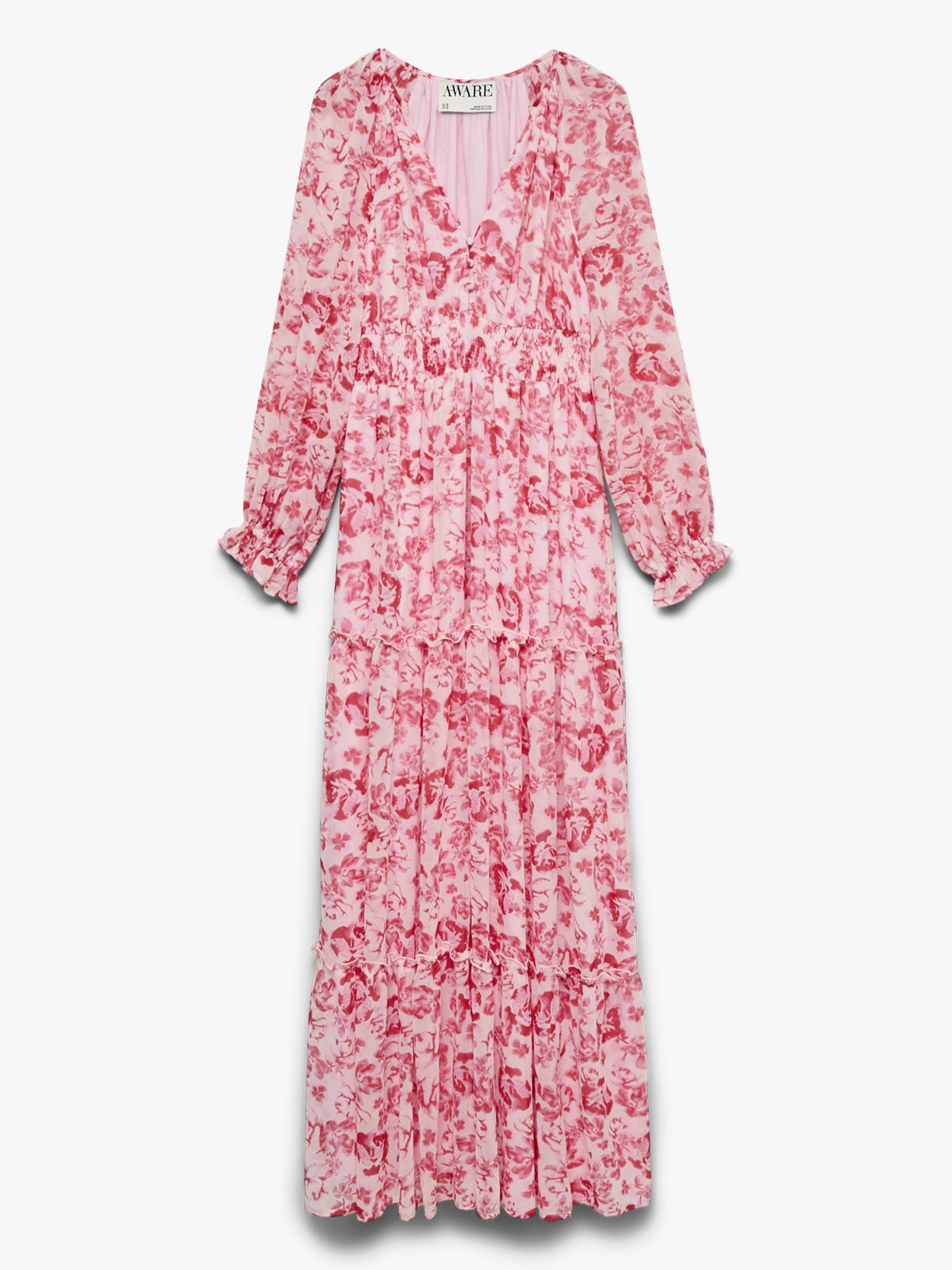 Vero Moda Aware Audora Long Sleeve V-Neck Long Dress Pink Marshmallow Camellia Rose