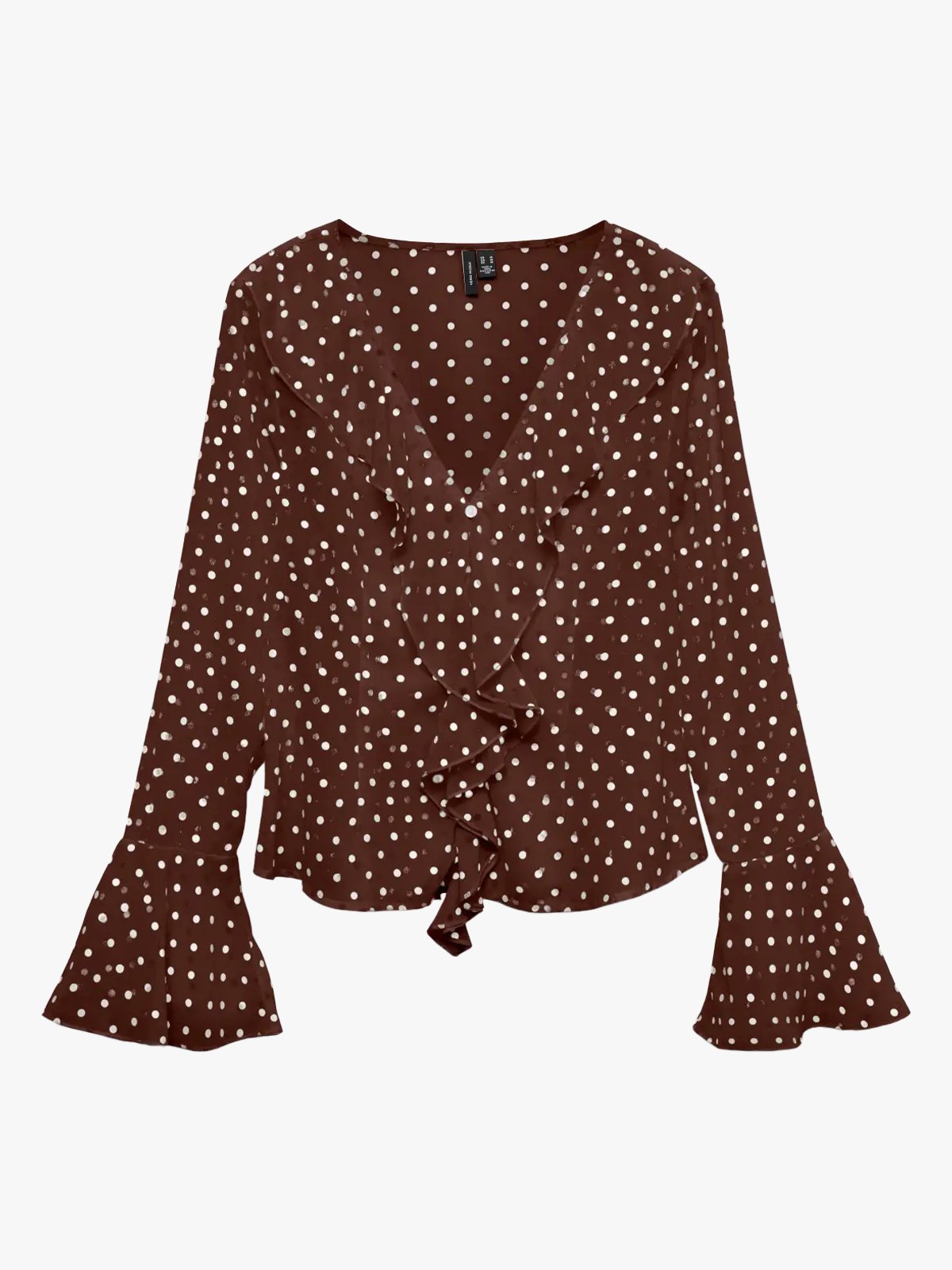 Vero Moda Willow Long Sleeve Frill Top Chocolate Martini Snow White Dot