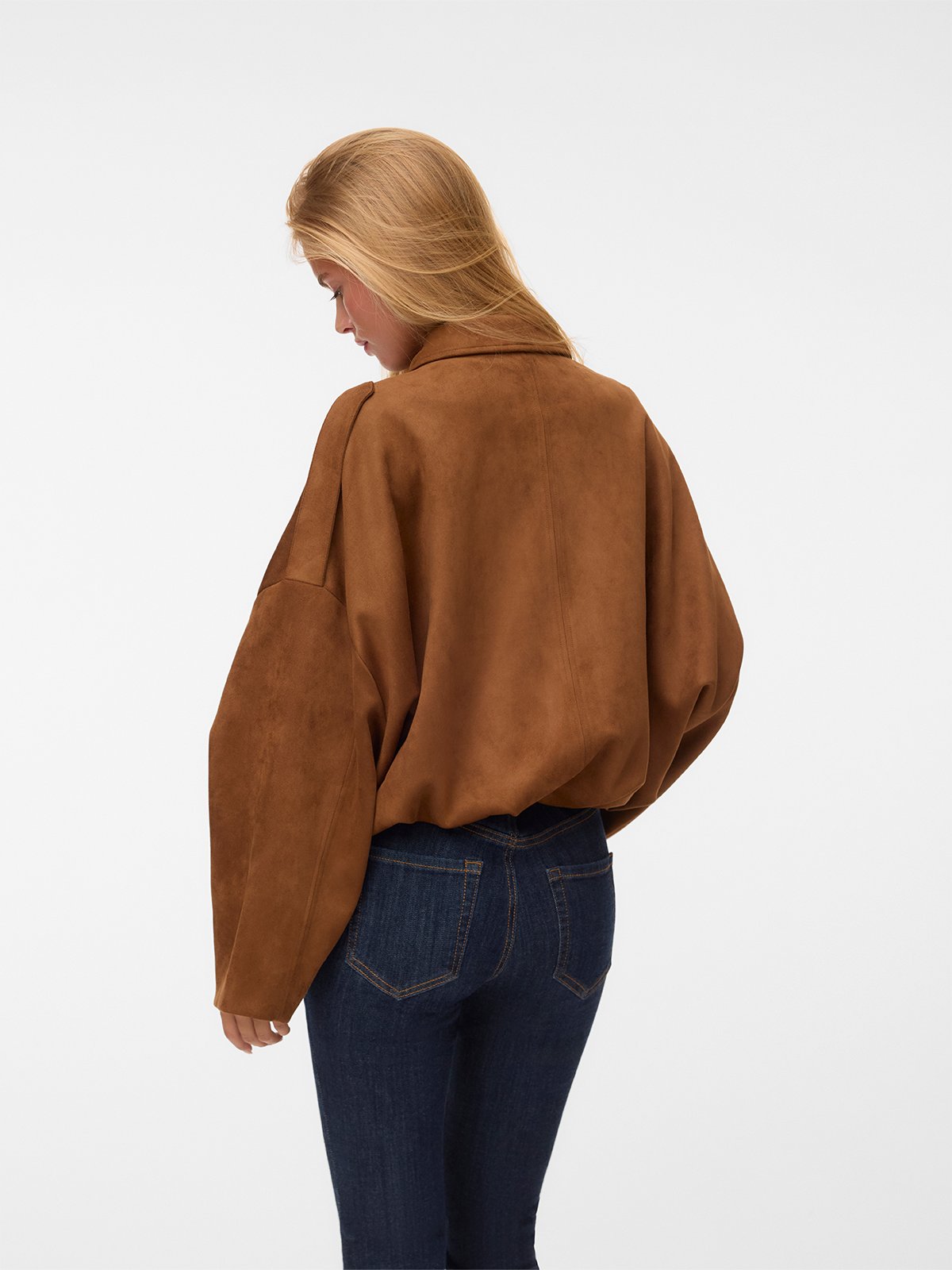 Vero Moda Hazel Long Sleeve Faux Suede Bomber Jacket Dachshund