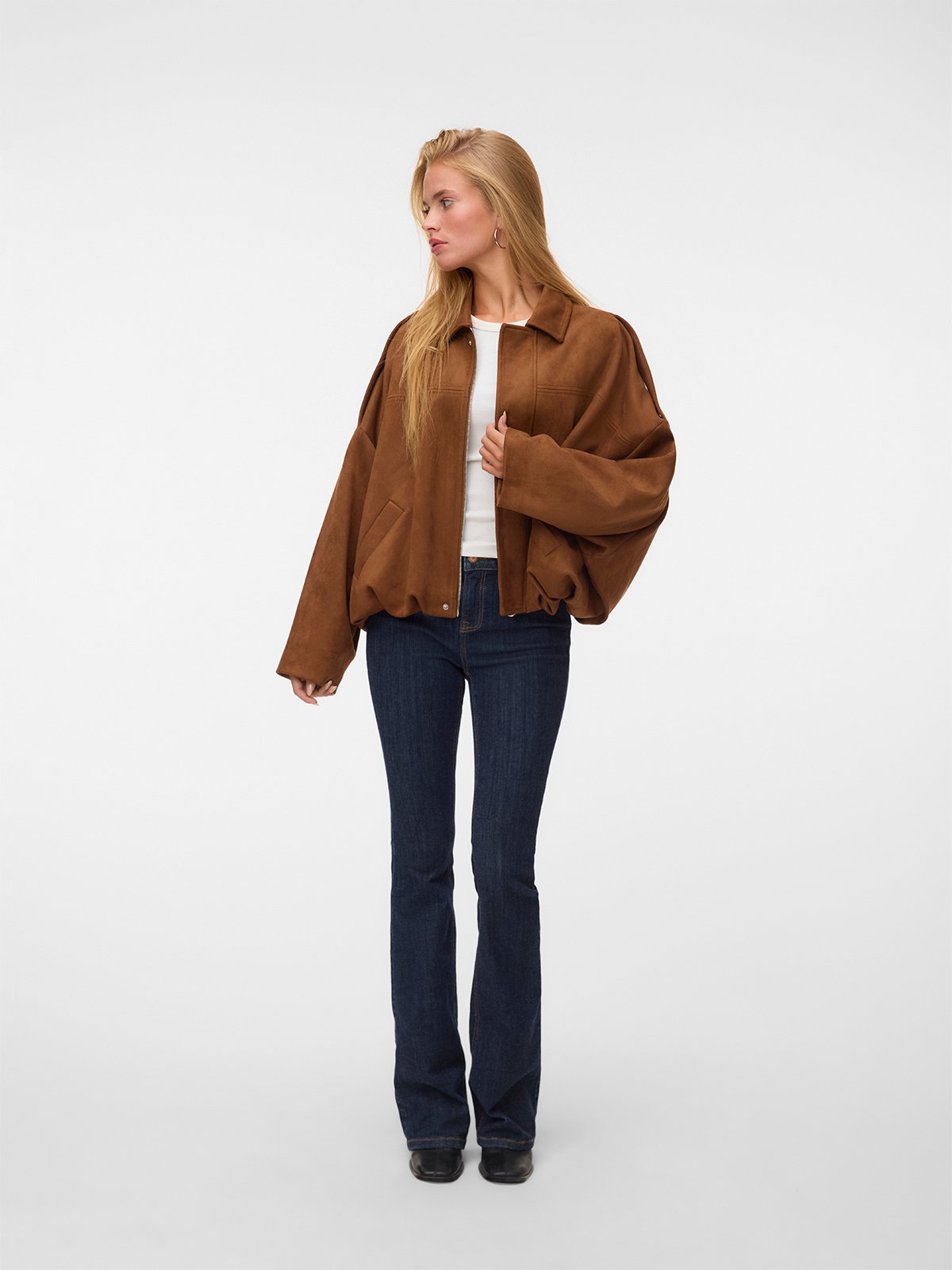 Vero Moda Hazel Long Sleeve Faux Suede Bomber Jacket Dachshund
