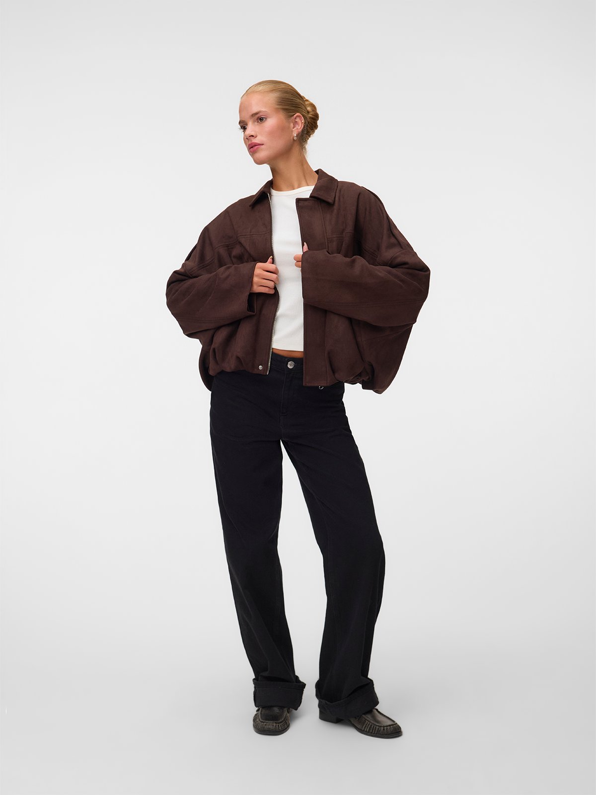 Vero Moda Hazel Long Sleeve Faux Suede Bomber Jacket Seal Brown
