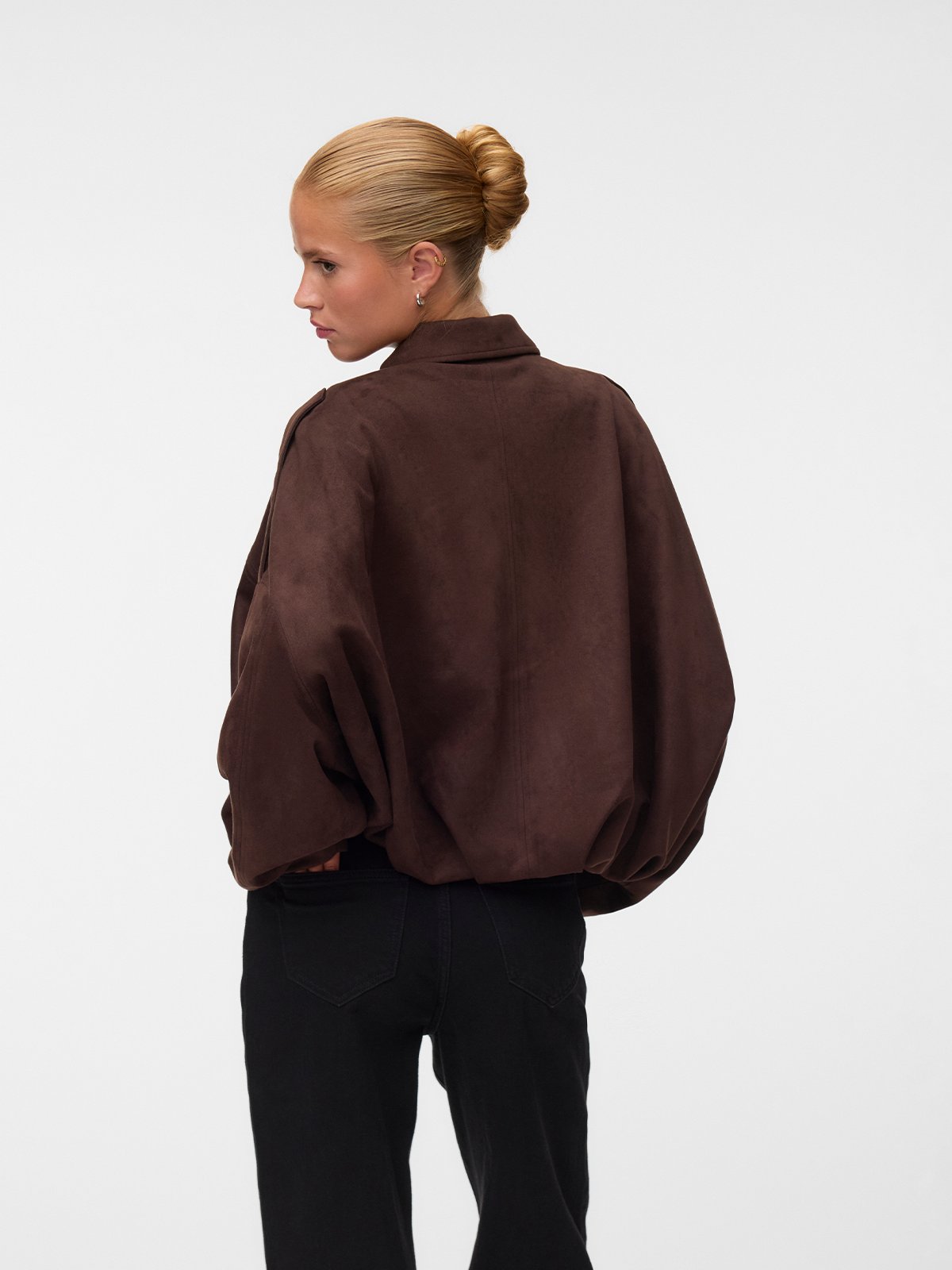 Vero Moda Hazel Long Sleeve Faux Suede Bomber Jacket Seal Brown