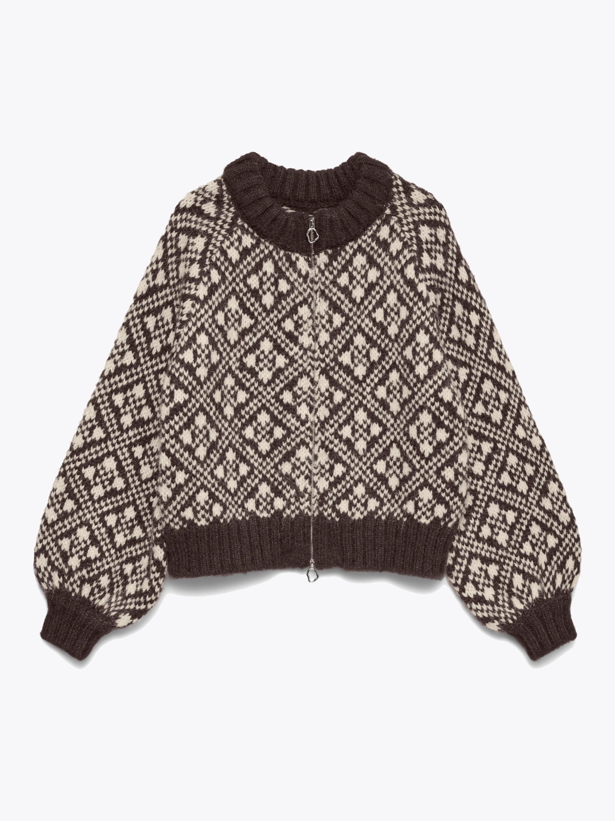 Vero Moda Inga Long Sleeve O-Neck Zip Cardigan Chocolate Torte W. Birch