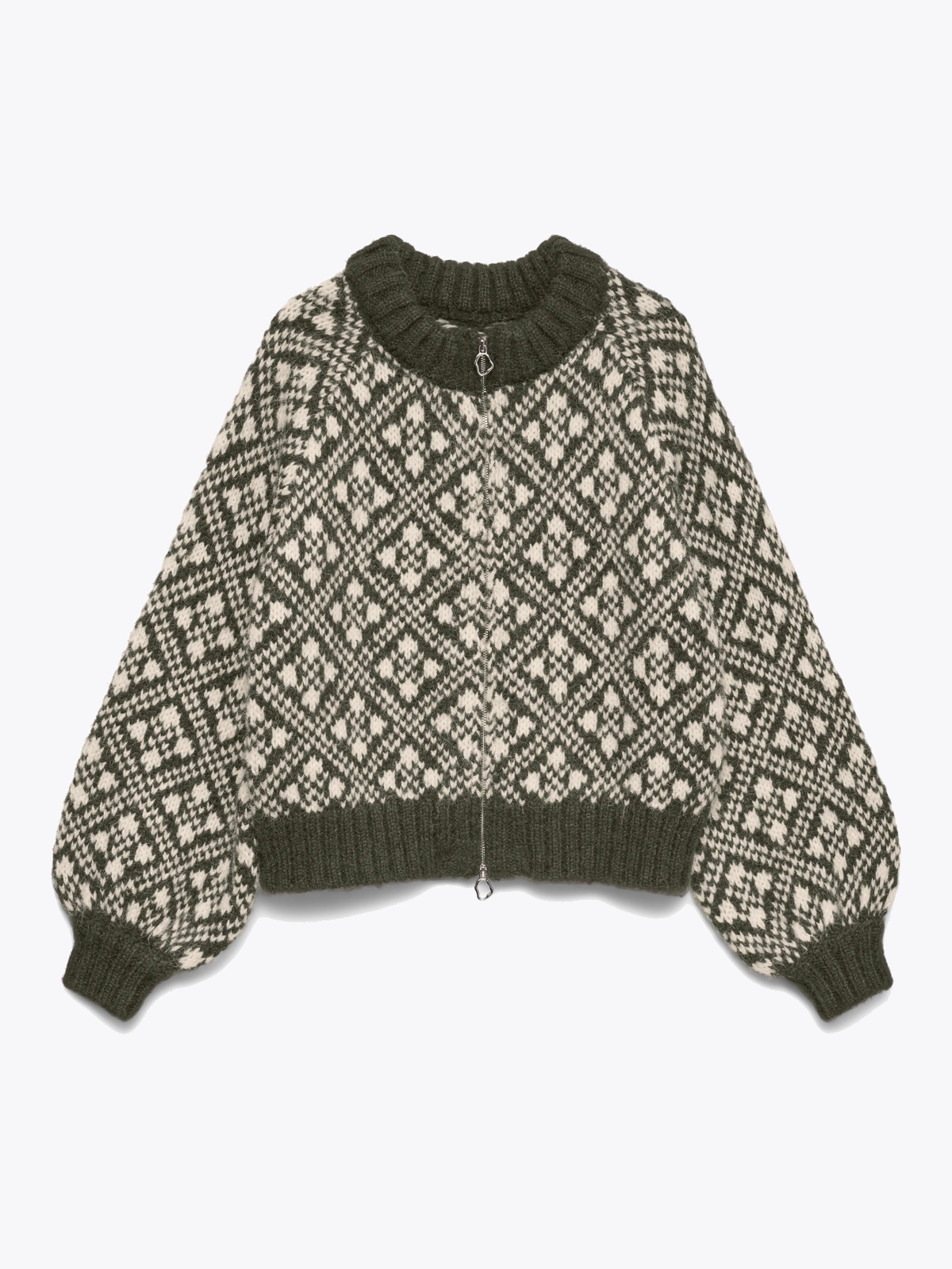 Vero Moda Inga Long Sleeve O-Neck Zip Cardigan Forest Night W. Oil Green