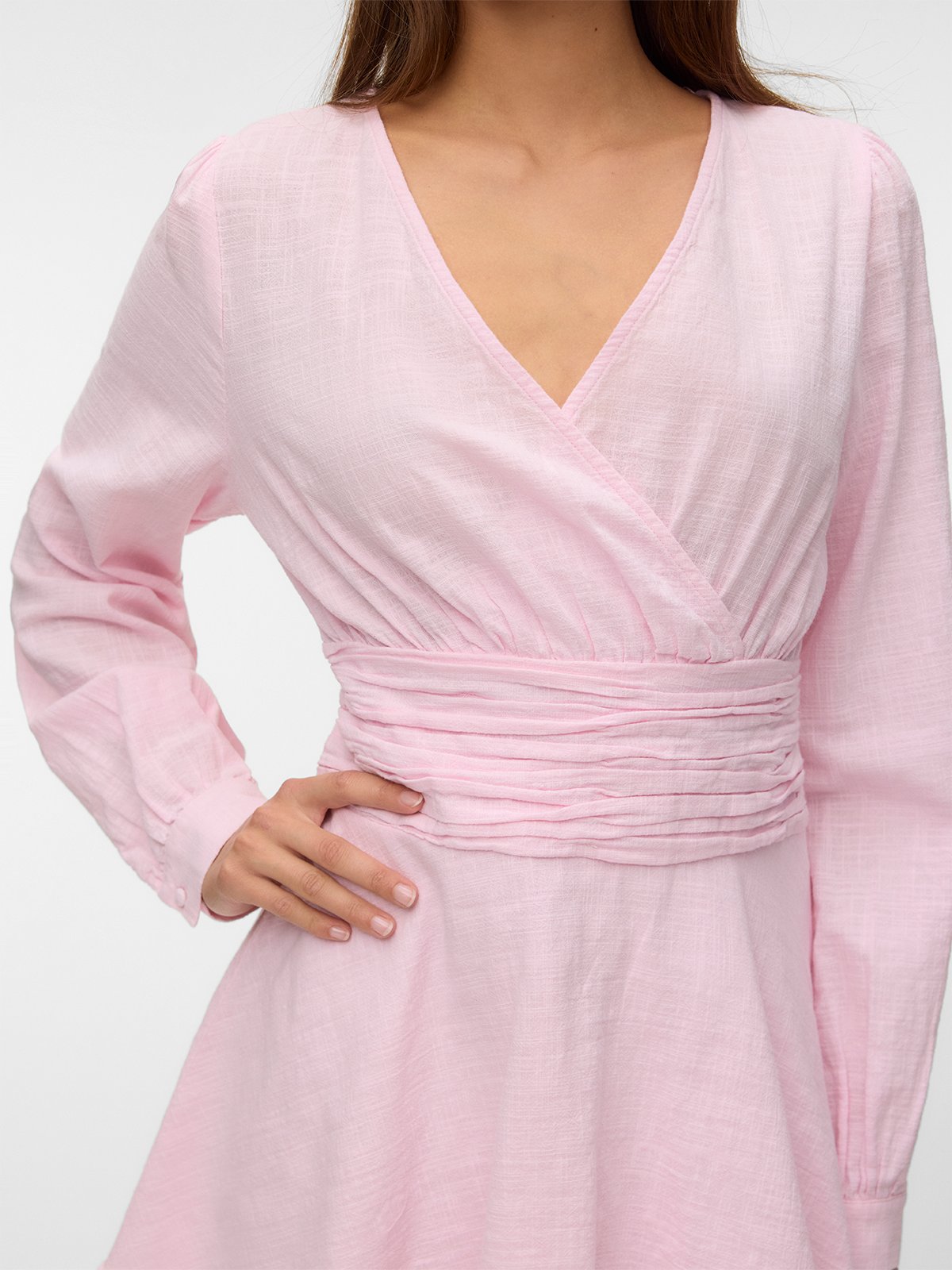 Vero Moda Mie Polly Long Sleeve ABK Rouching Dress Pink-A-Boo