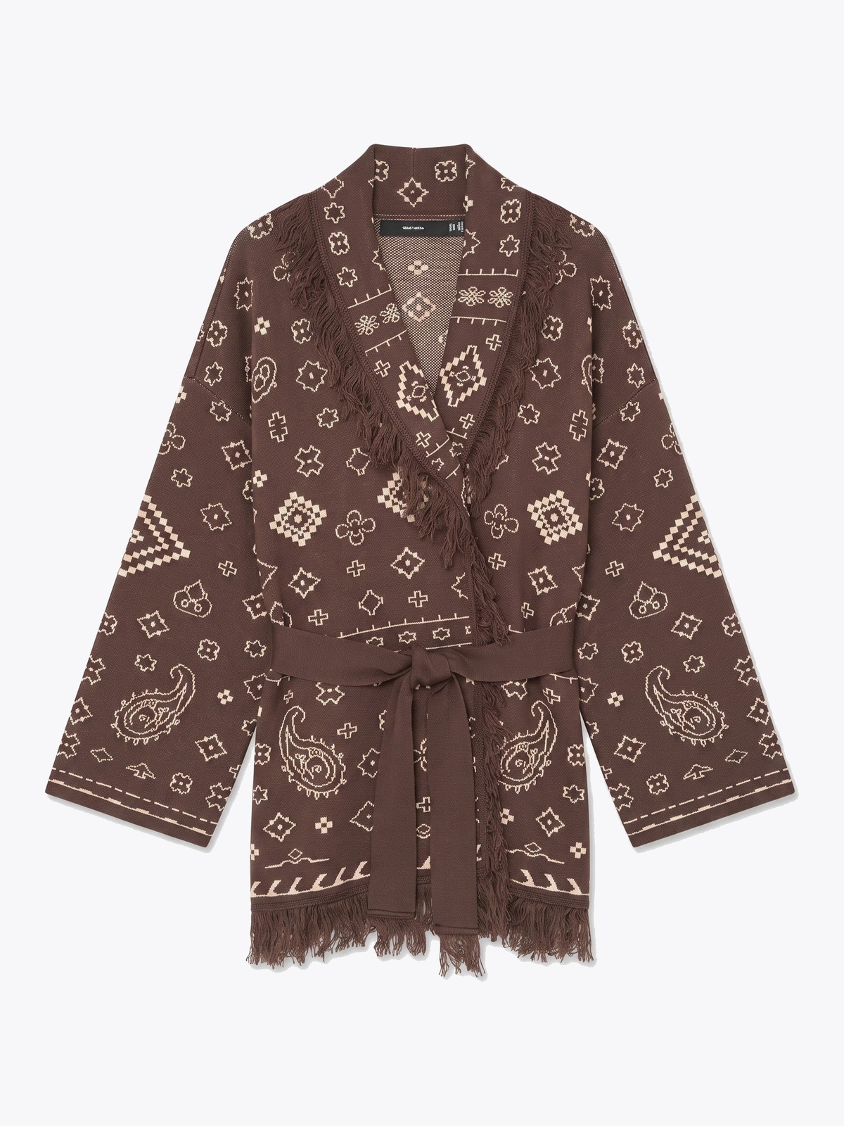 Vero Moda Scarlette Long Sleeve Tassle Jacquard Cardigan Chocolate Martini Silver Gray / Birch