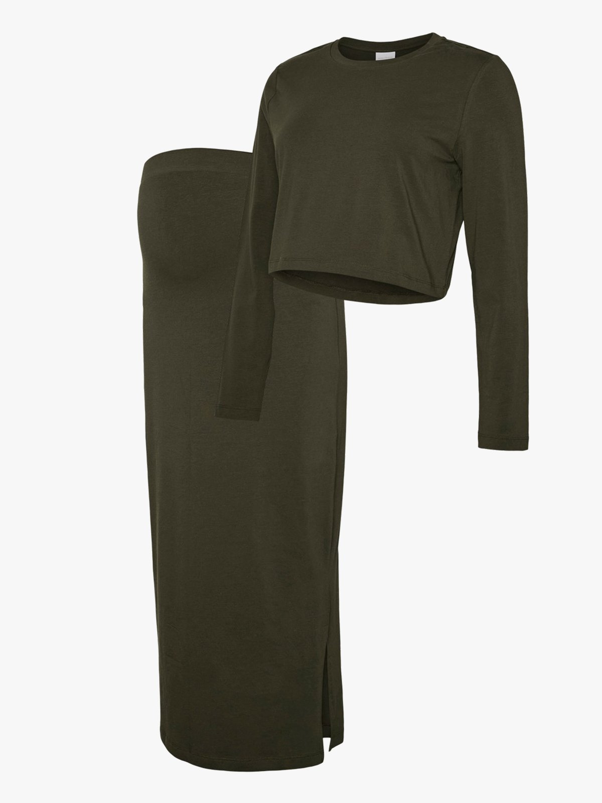Vero Moda Maternity Kerrie Long Sleeve Top And Skirt Jersey Set Forest Night