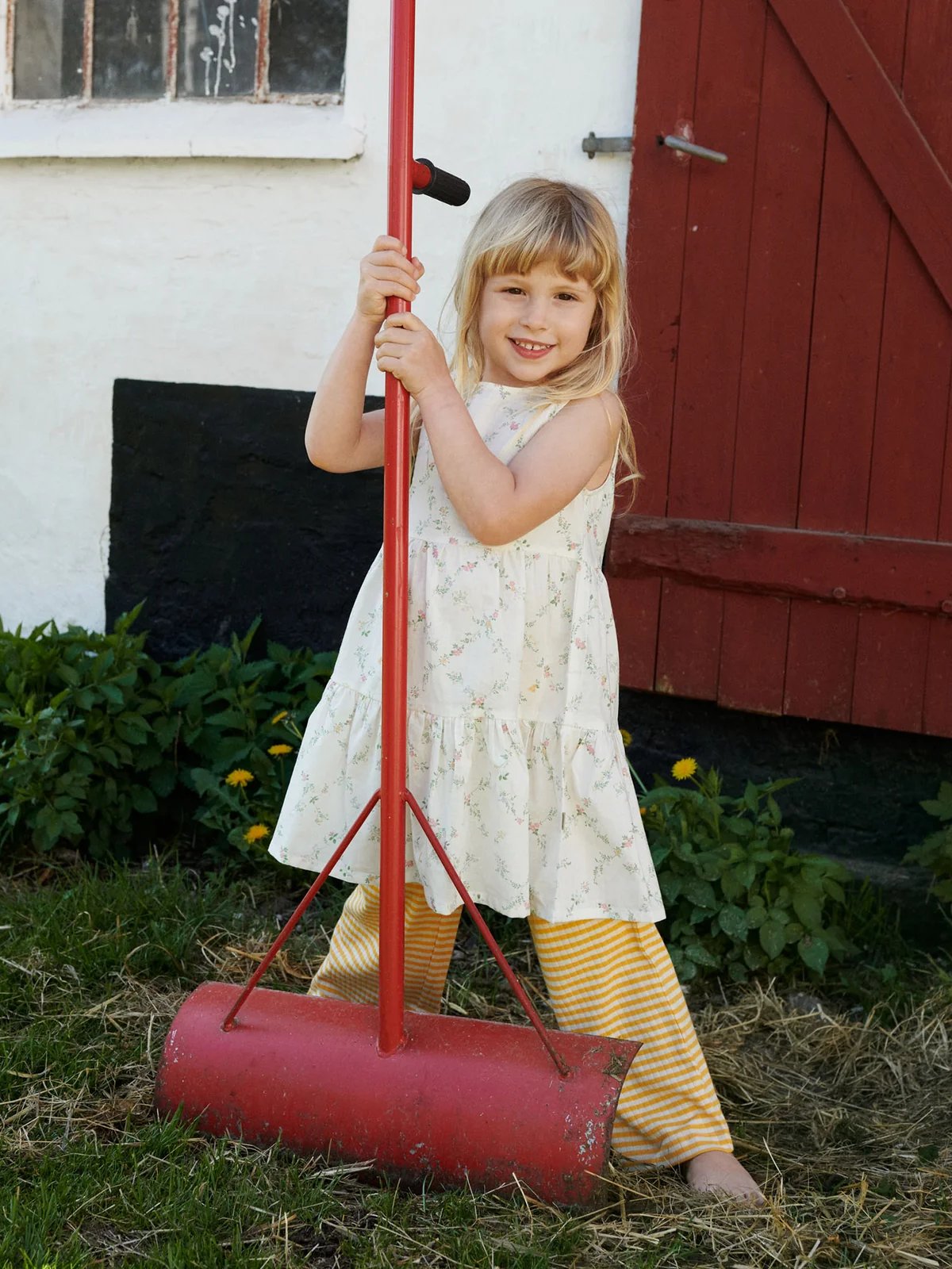 Wheat Dress Luise ivory checked flowers