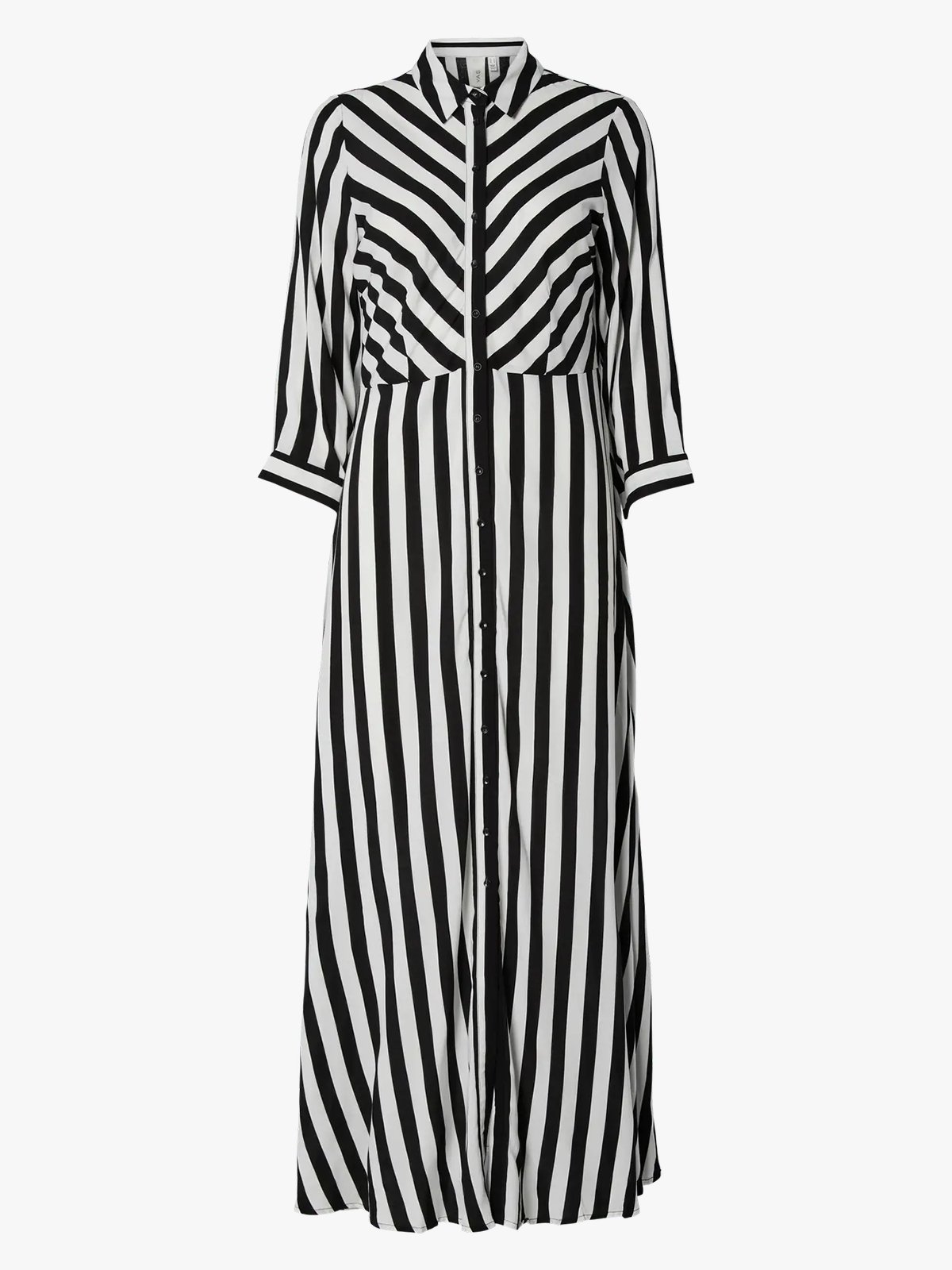 Y.A.S Savanna Long Shirt Dress Black W WHITE STRIPES