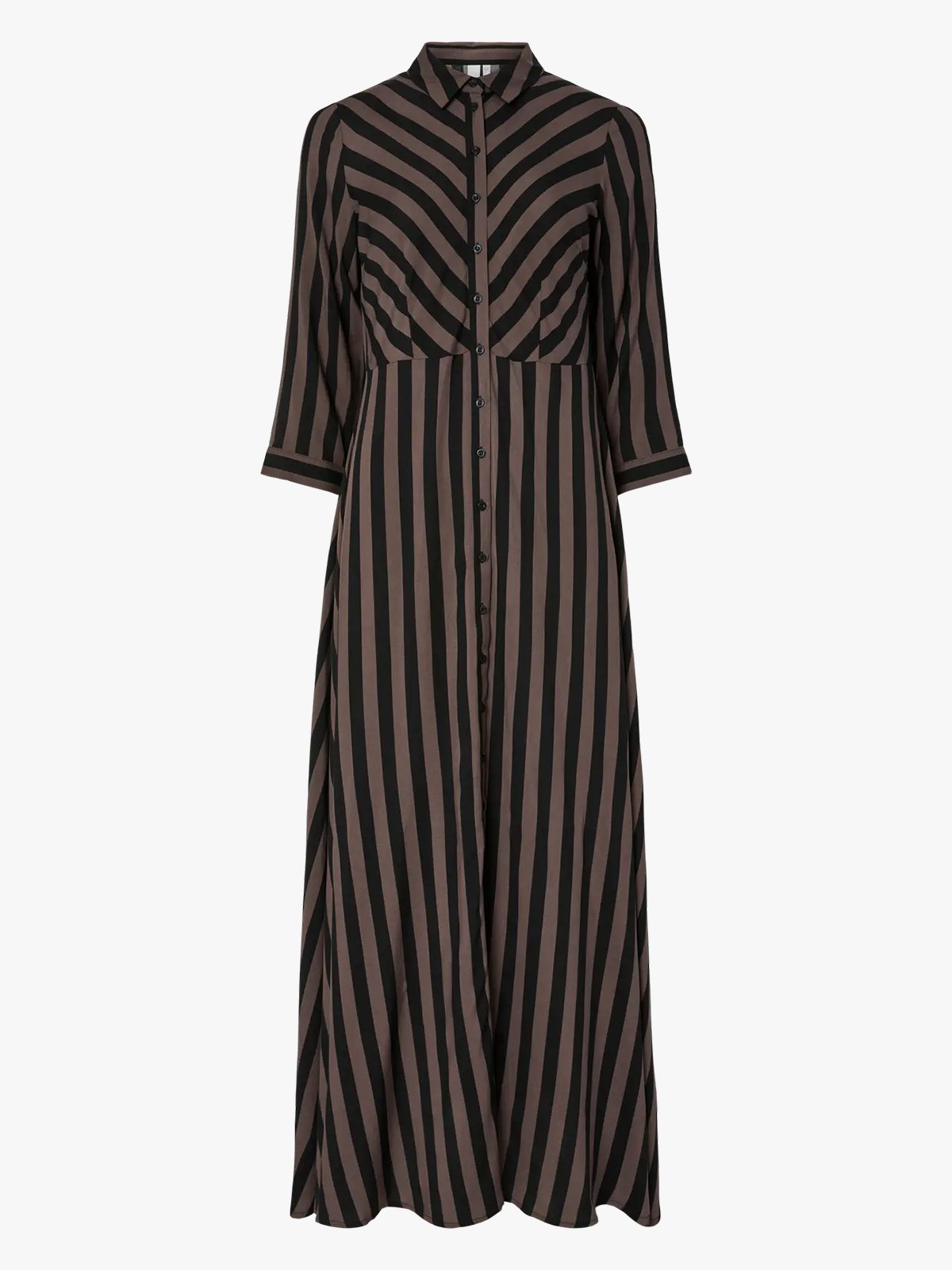Y.A.S Savanna Long Shirt Dress Chocolate Brown / Black