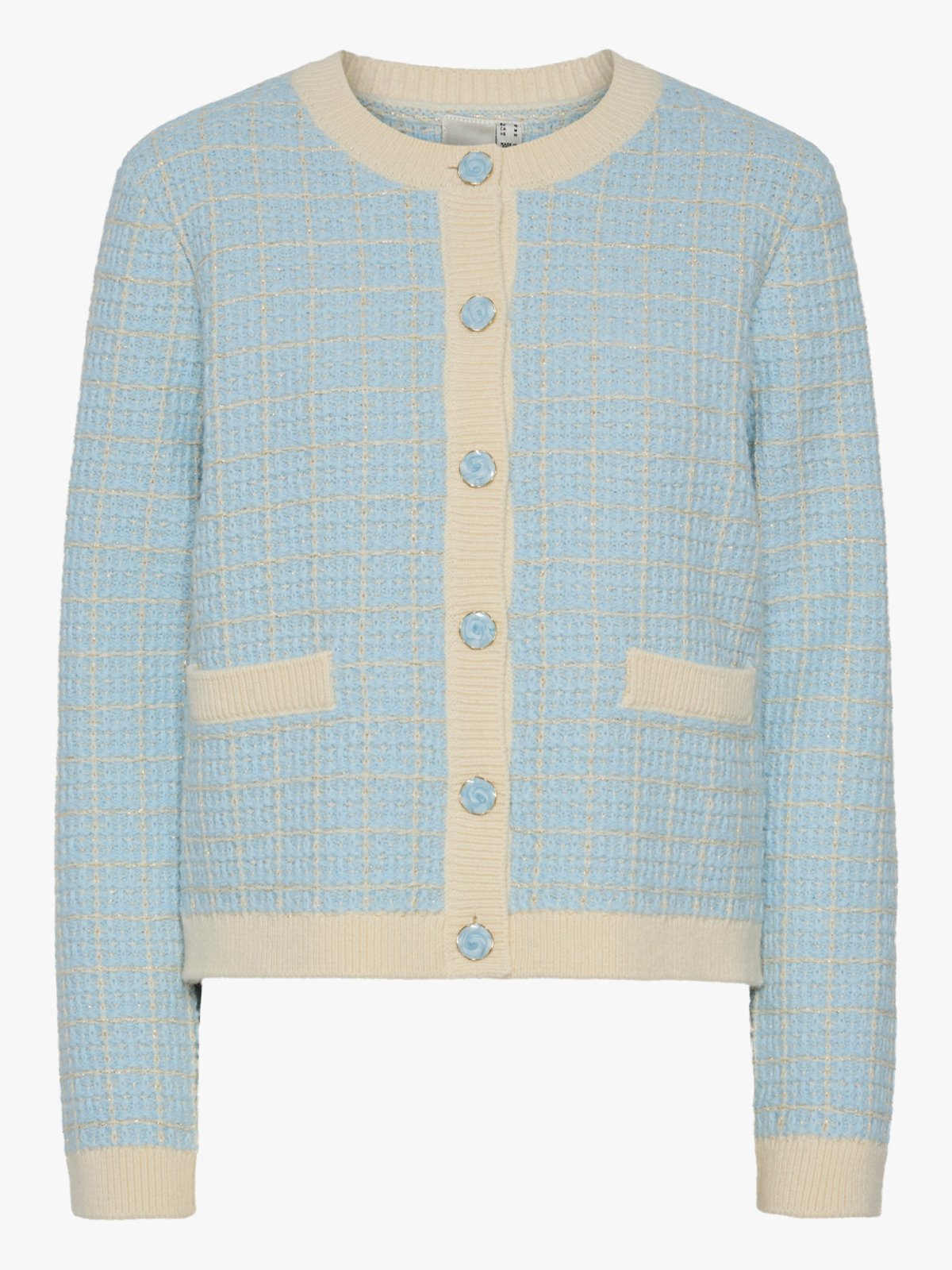 Y.A.S Livia Long Sleeve Short Knit Cardigan Birch / Clear Sky