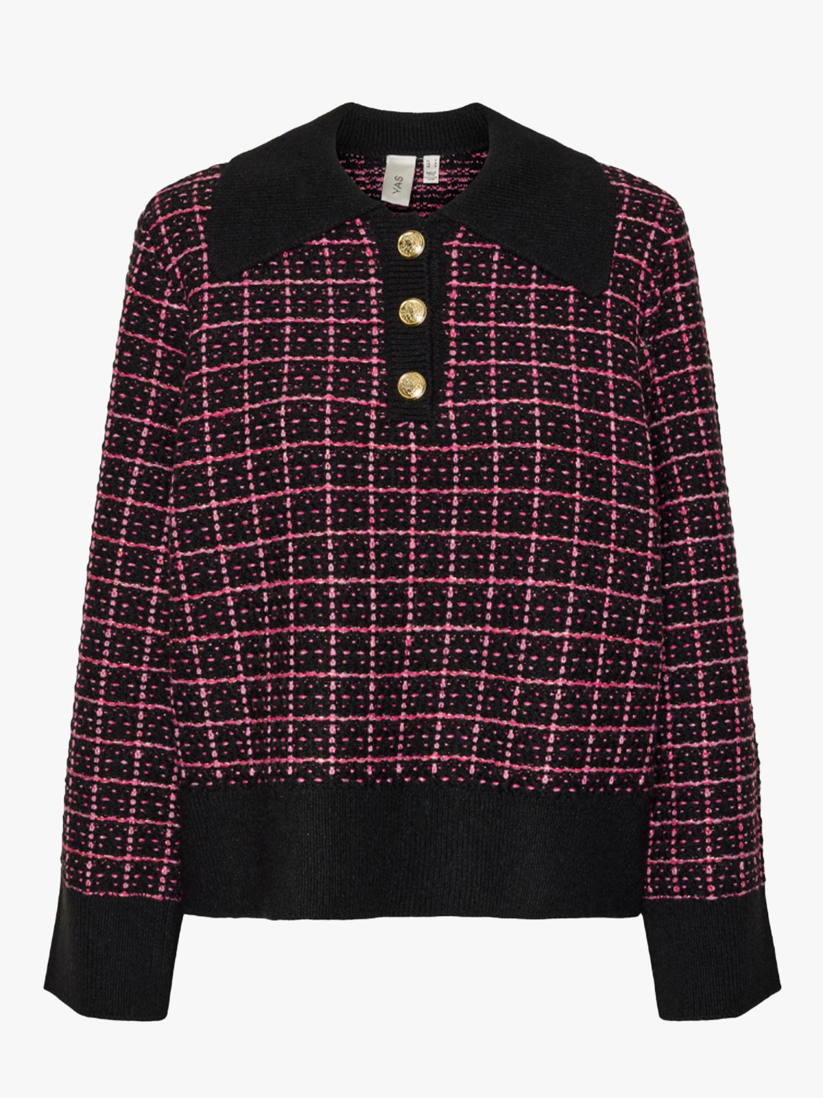 Y.A.S Liviana Long Sleeve Knit Pullover Black / Raspberry