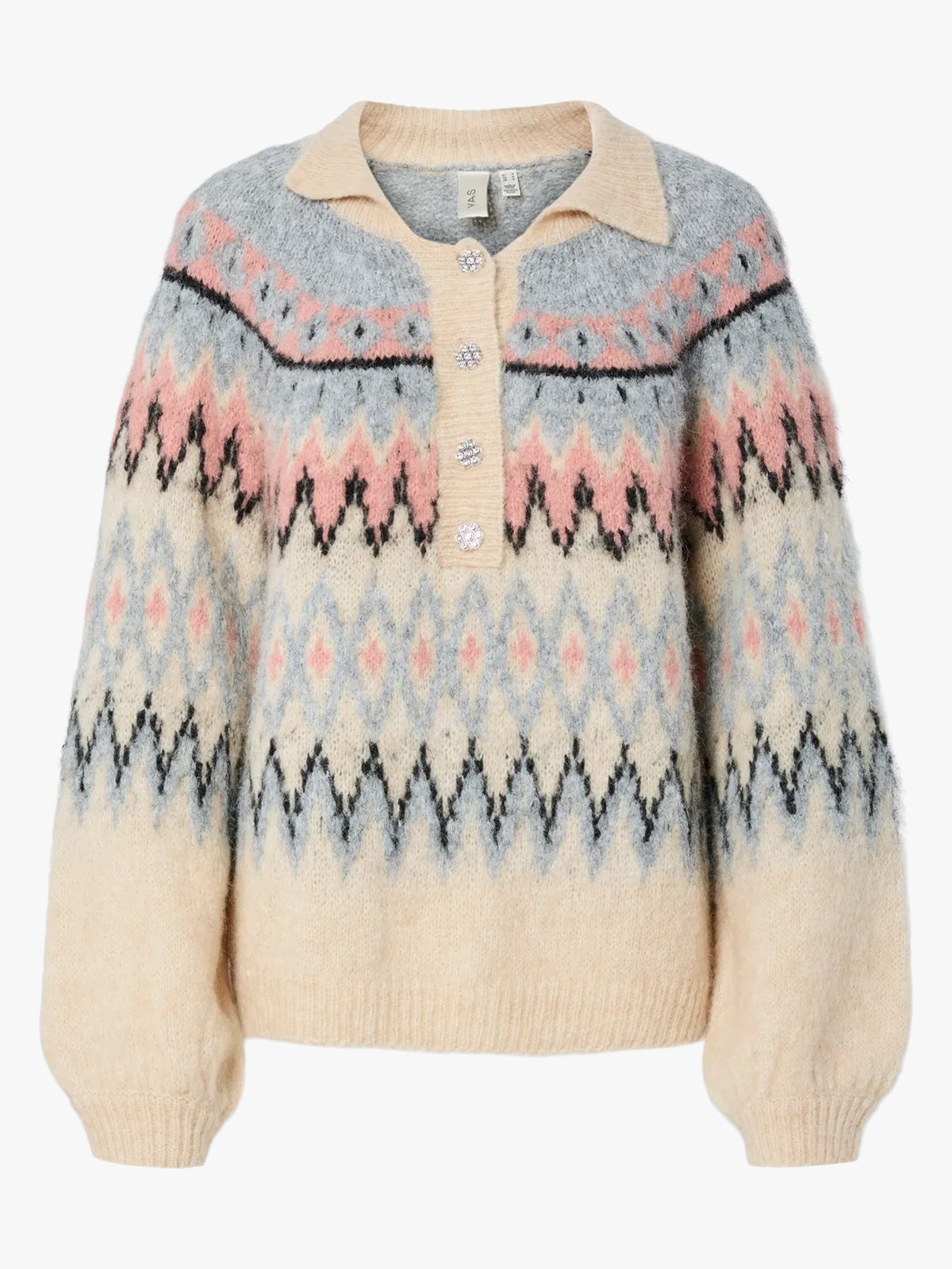 Y.A.S Shima Long Sleeve Knit Pullover Sandshell_Shima Checks