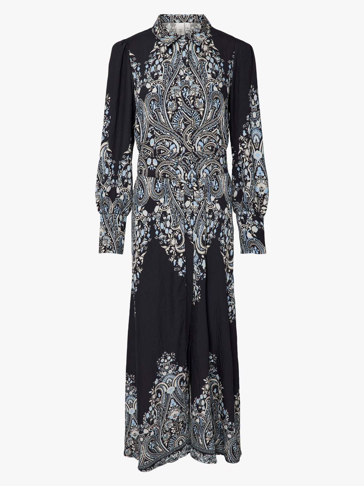 Y.A.S Birma Long Sleeve Long Shirt Dress Black Birma Print