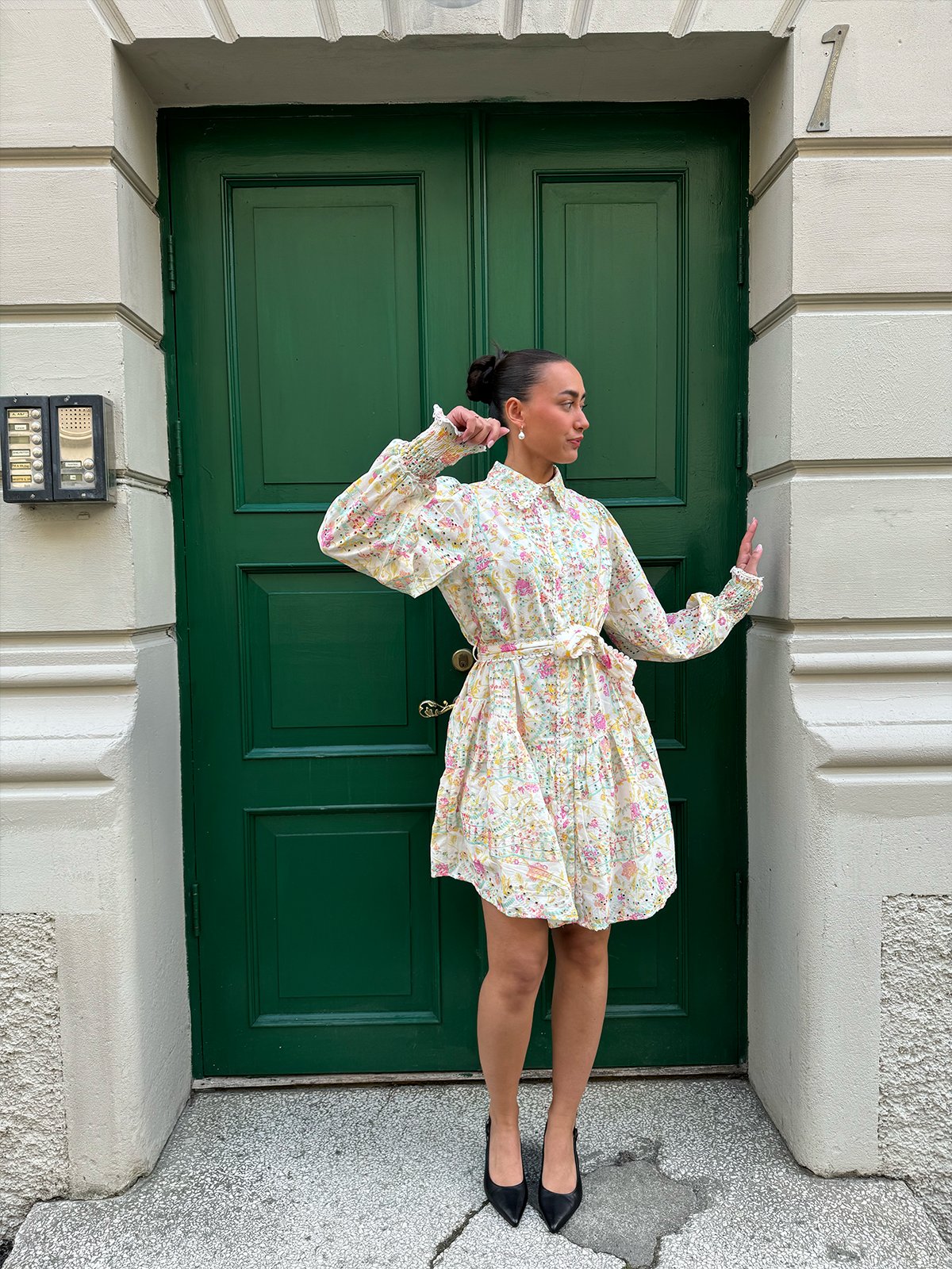 Y.A.S Mellia Long Sleeve Embroidered Dress Whitecap Gray