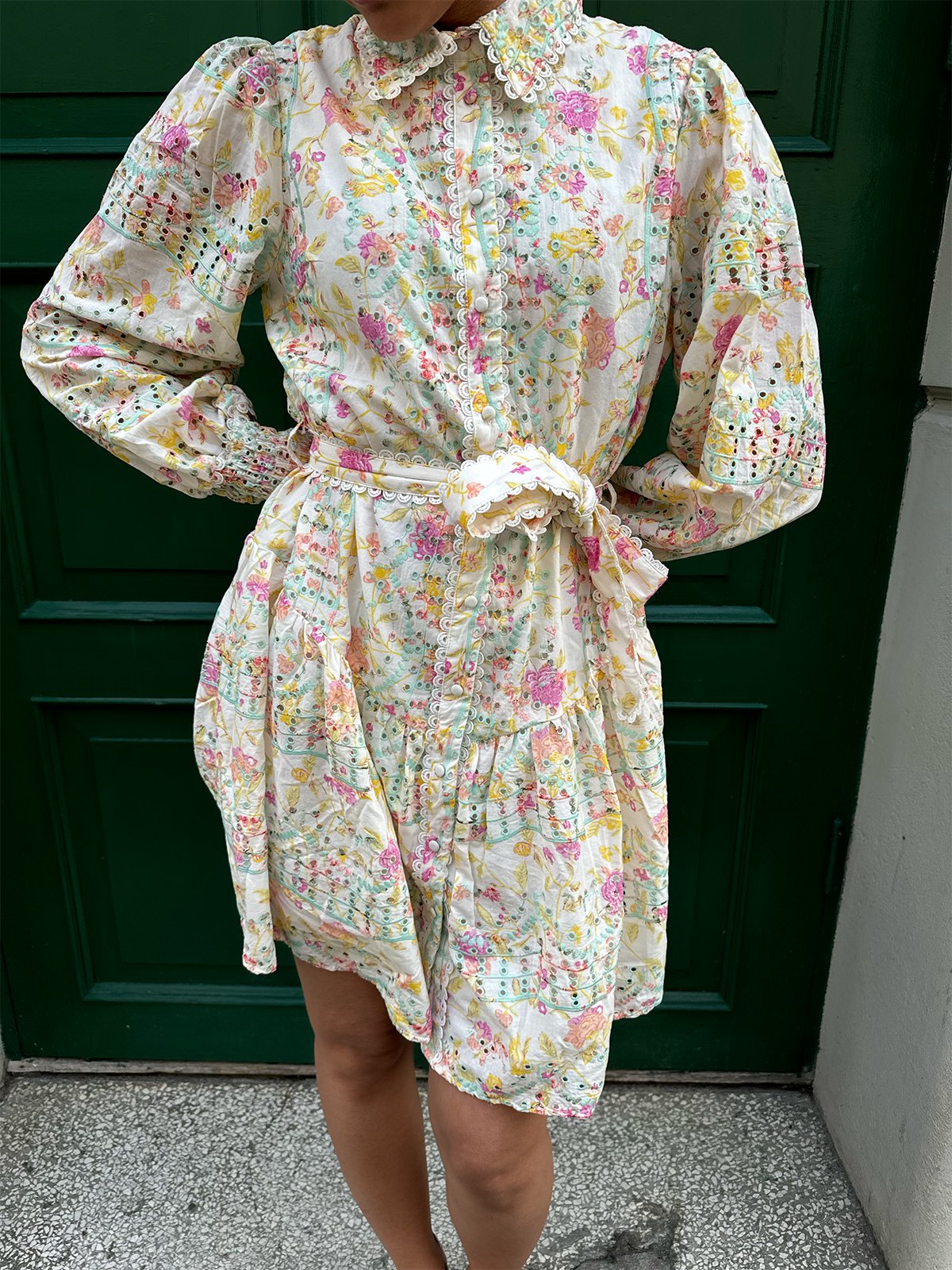 Y.A.S Mellia Long Sleeve Embroidered Dress Whitecap Gray