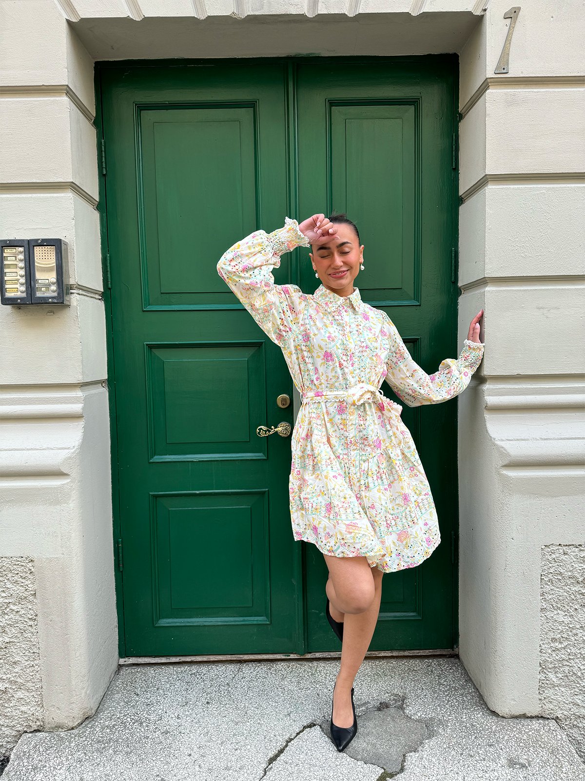 Y.A.S Mellia Long Sleeve Embroidered Dress Whitecap Gray