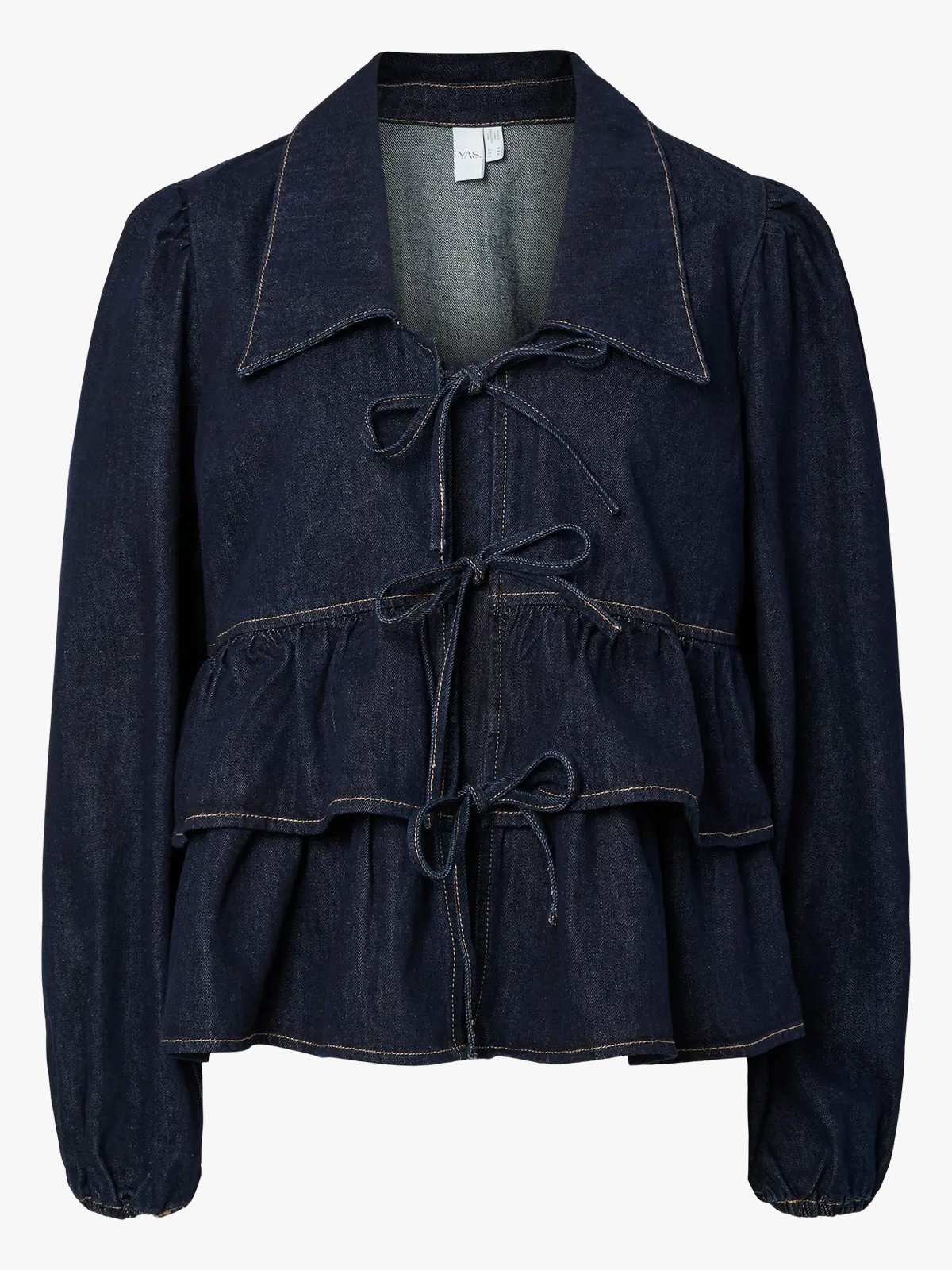 Y.A.S Celina Long Sleeve Denim Tie Top Dark Blue Denim