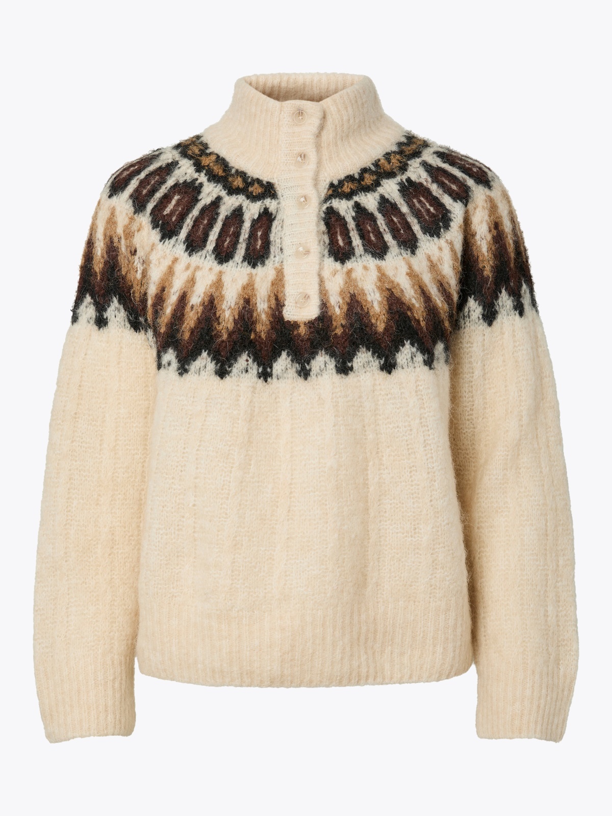 Y.A.S Domina Long Sleeve Wool Blend Knit Wood Ash W. Dijon/Shaved Chocolate