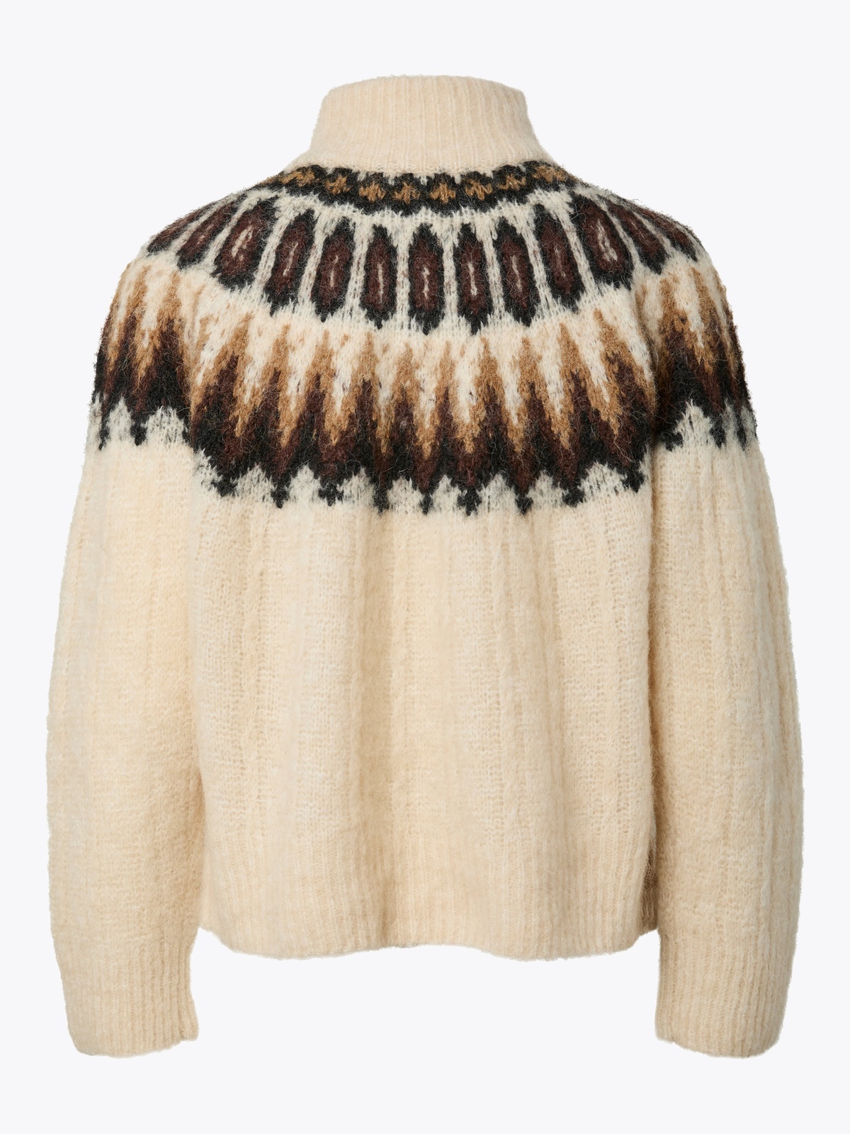 Y.A.S Domina Long Sleeve Wool Blend Knit Wood Ash W. Dijon/Shaved Chocolate