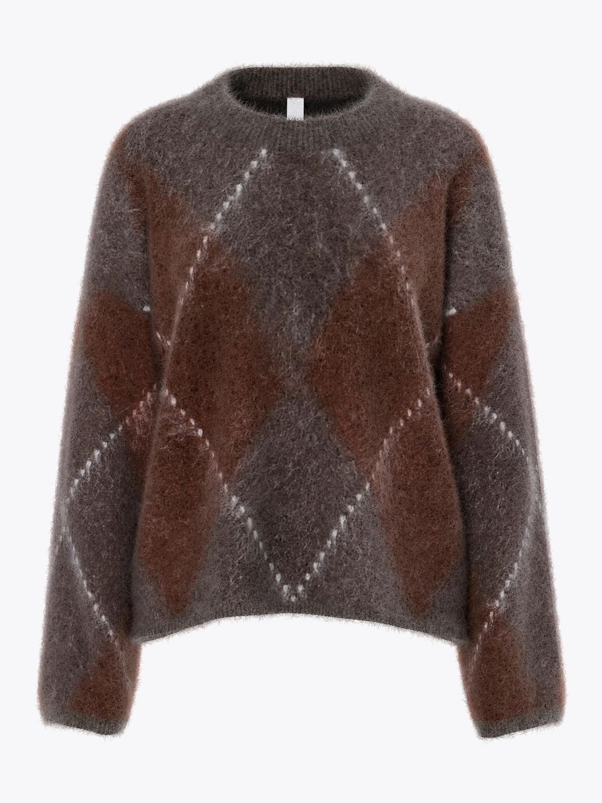 Y.A.S Argy Long Sleeve Mohair Blend Knit Pullover Coffee Bean incence/sepia/oatmeal