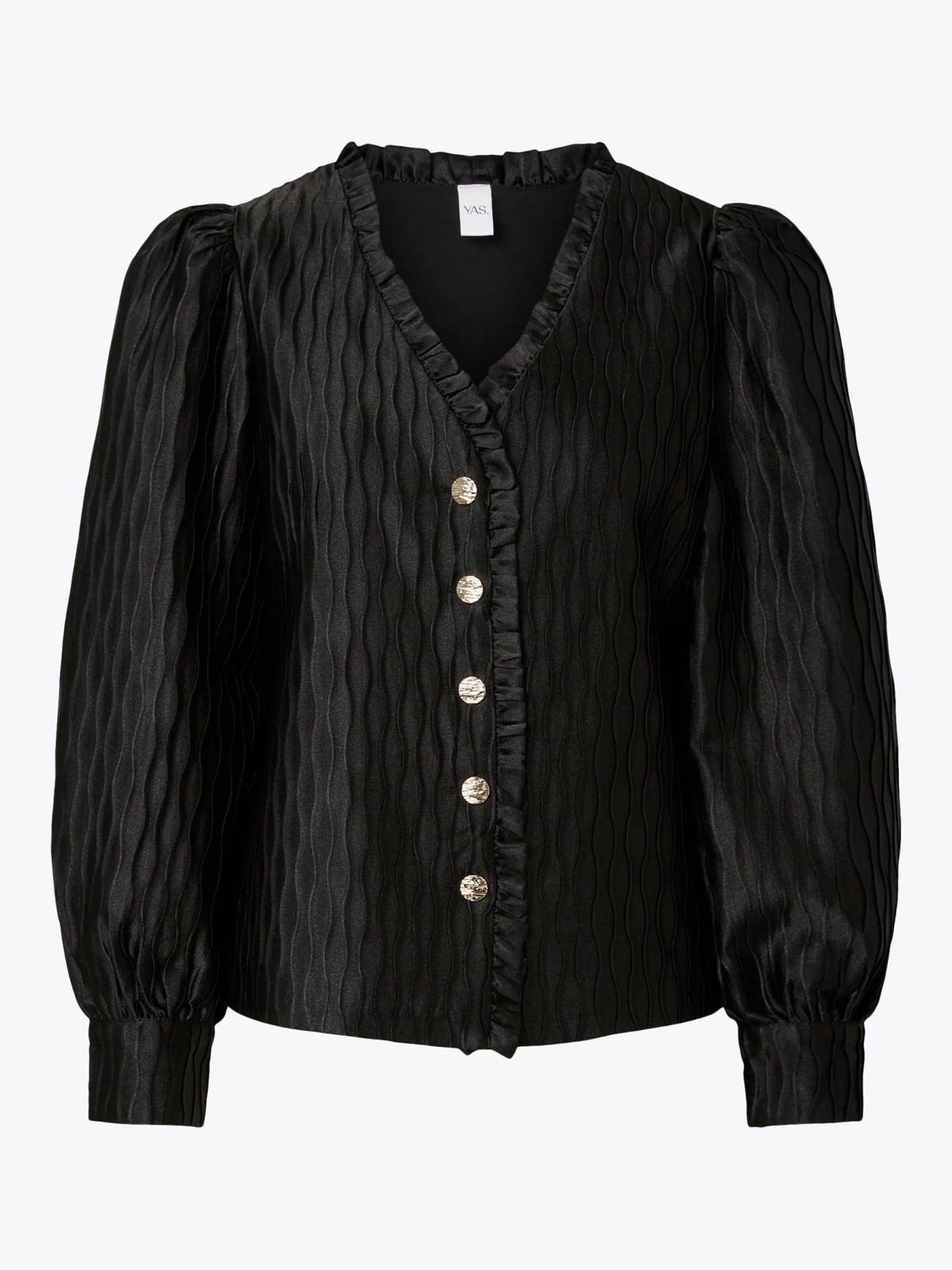 Y.A.S Ripple Long Sleeve V-Neck Shirt Black