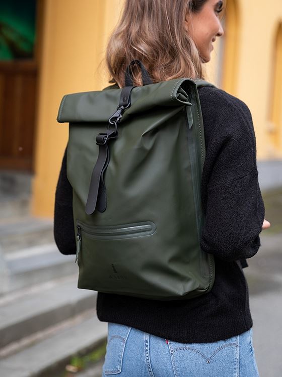 Rains Roll Top Rucksack Green