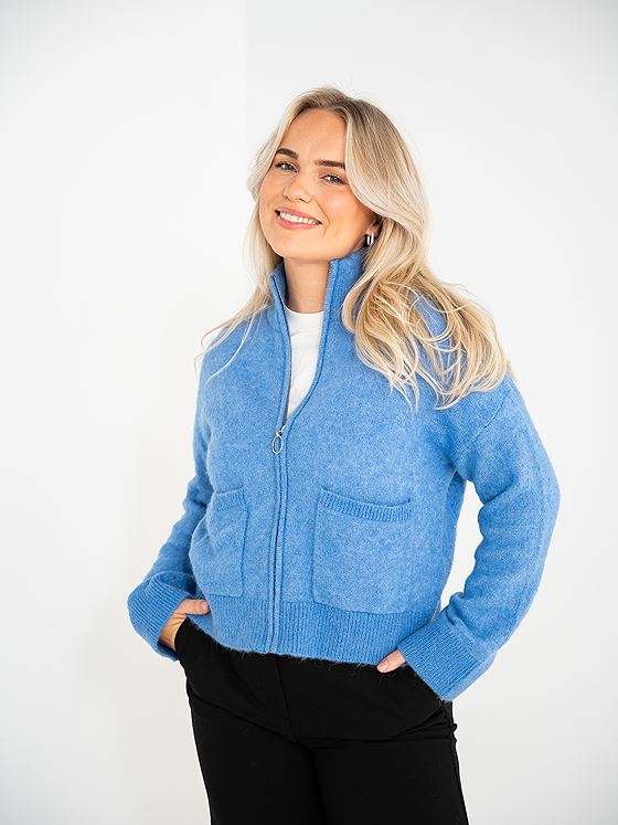 Selected Femme Sia Ras Long Sleeve Knit Zipper Cardigan Ultra Marine