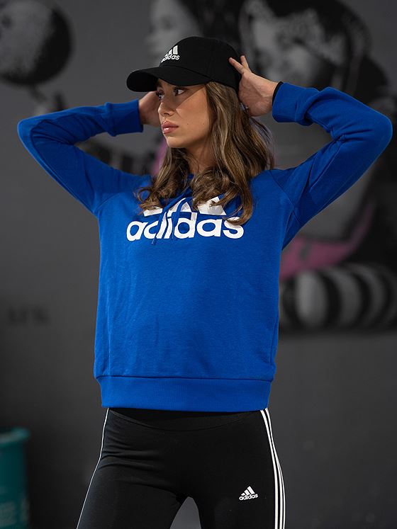 adidas Big Logo French Teddy Hoodie Bold Blue / White