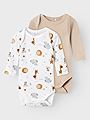 Name It Body 2-Pack Long Sleeve Beige Animal Bright White