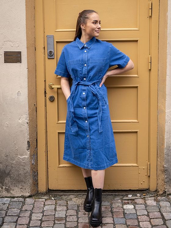 Ichi Mazie Dress Washed Blue Denim