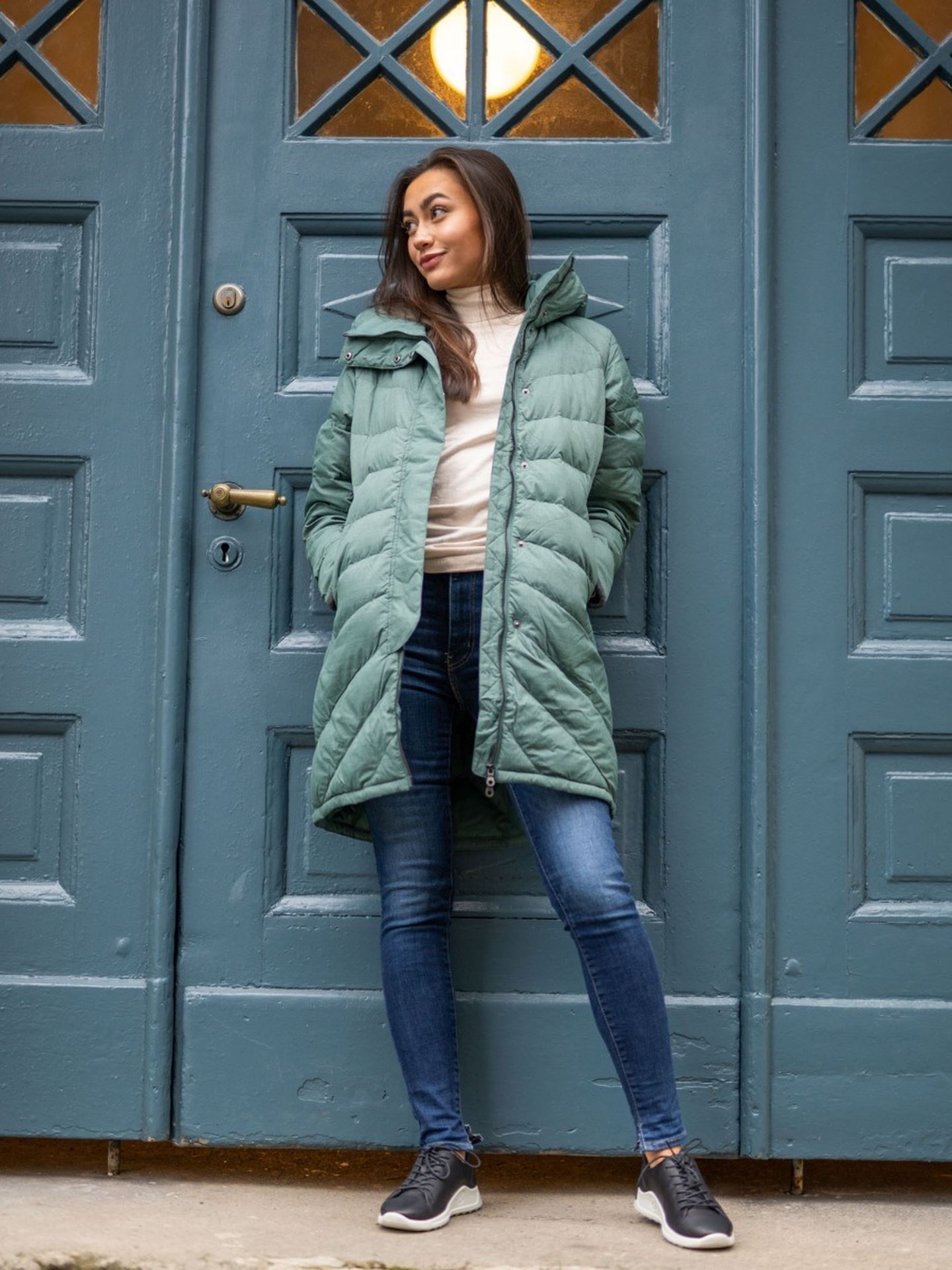 Bergans Oslo Down Light Coat w Hood Forest Frost Melange Getinspired.no