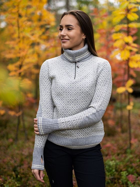 Devold Slogen Woman Zip Neck Grey Melange/ Offwhite