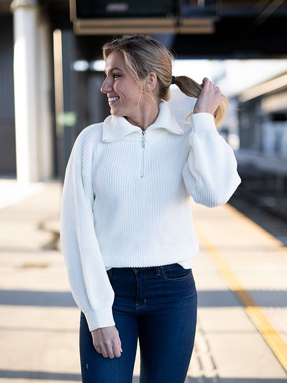NA-KD Zip-Up Sweater White