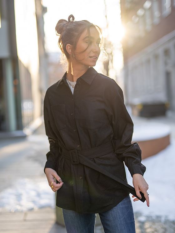 NA-KD Oversized Wool Blend Shirt Jacket Black
