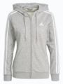 adidas Fleece 3-Stripes Full Zip Hoodie Medium Grey Heather / White