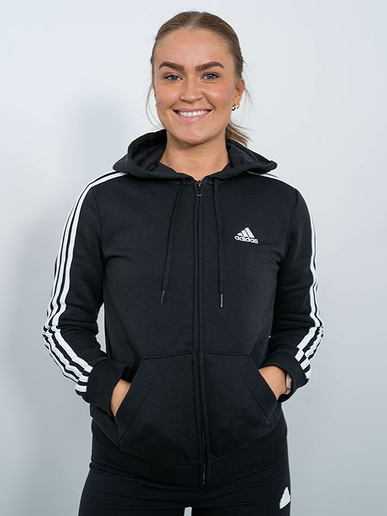 adidas 3-Stripes Fleece Full Zip Hoodie Black/White