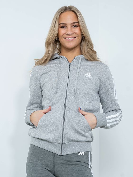 adidas 3-Stripes Fleece Full Zip Hoodie Grey / White