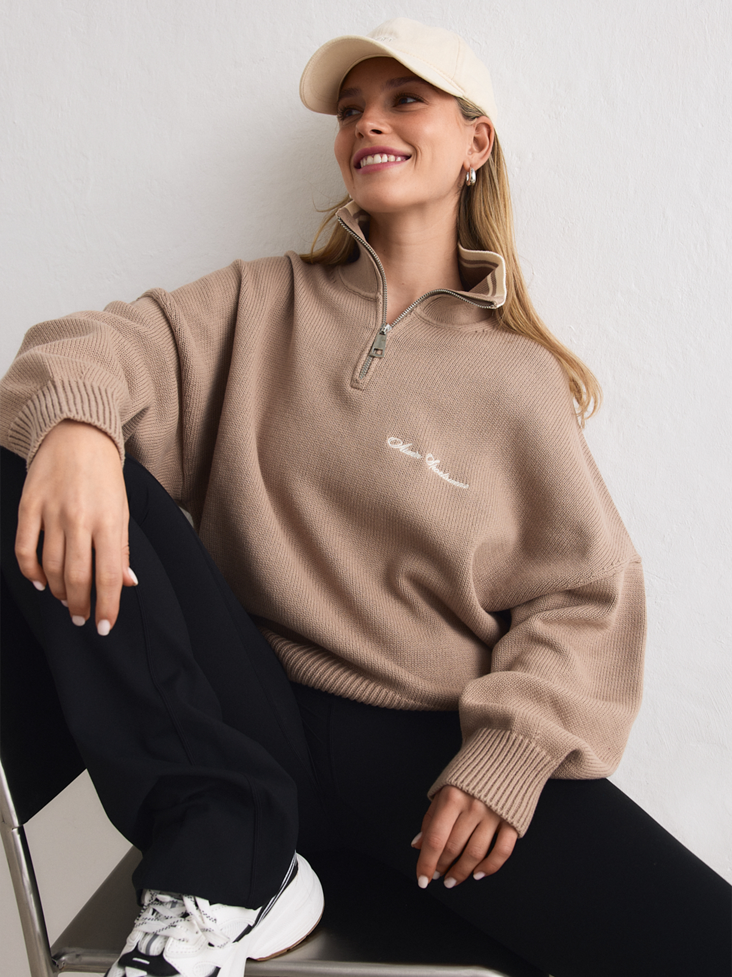 Aim'n Cotton Knit Half Zip Dark Clay / Almond White