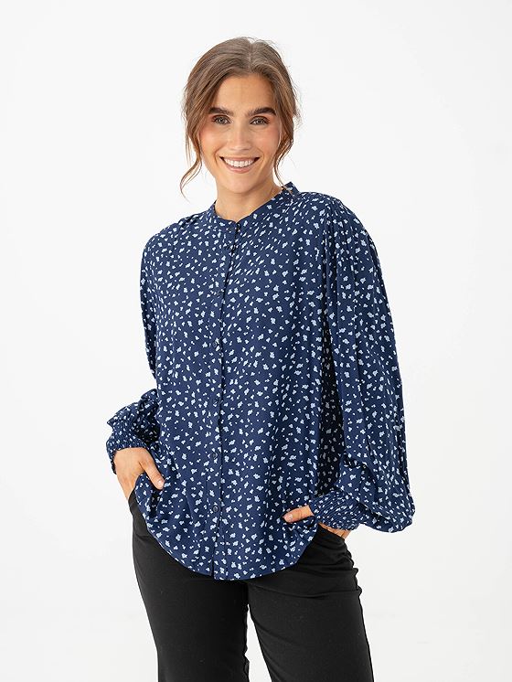 B.YOUNG Josa All Over Print Smock Blouse Small Blue Flower