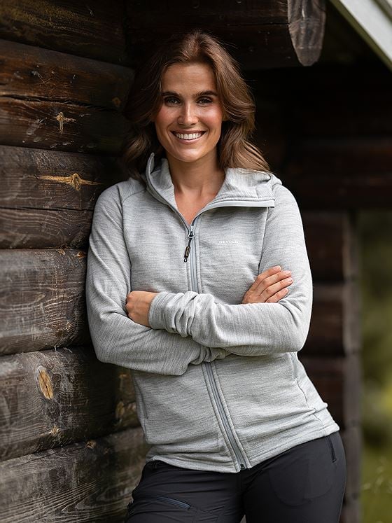 Devold Nibba Merino Jacket Hood Woman Grey Melange