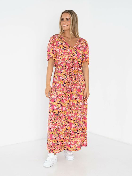 Ichi Ichi Vera Dress 24 Carmine Flower All Over Print