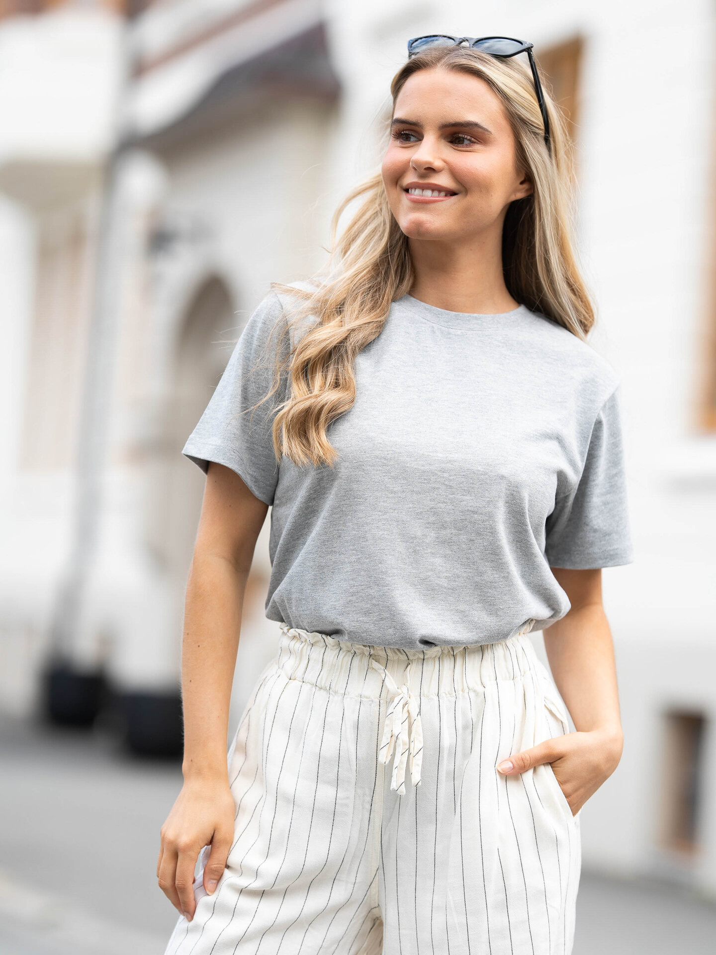 Ichi Palmer Loose Short Sleeve Grey Melange