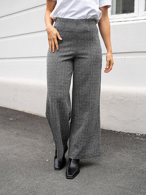 Ichi Kate Jacquard Pant 9 Black/White Herringbone