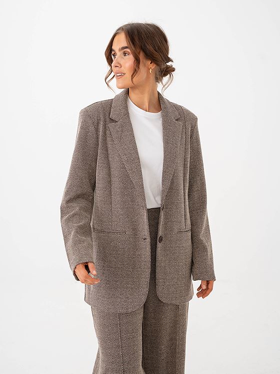 Ichi Kate Jaquard Oversize Blazer Java/Almond Milk Herringbone