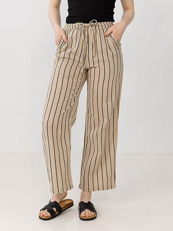 Ichi Foxa Striped Pant Doeskin/Black Stripe