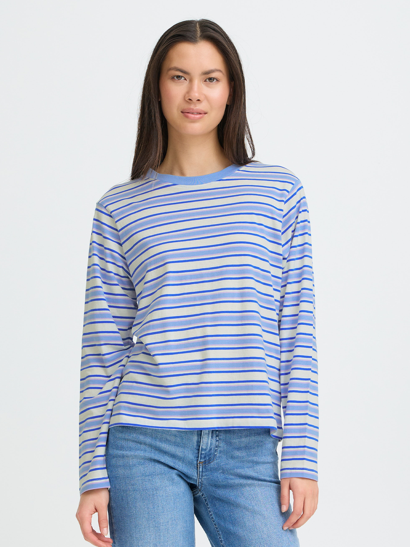 Ichi Mira Loose Long Sleeve 3 Blue Multi Stripe